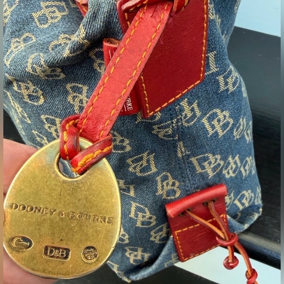Dooney & Bourke Vintage Blue Denim Signature Monogram w/ Red LeatherShoulder Bag - Picture 6 of 16